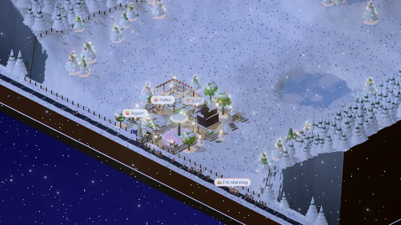 Frozen Resort: You start in winter, and the goal runs to the end of next winter: the cold months matter as much as the summer. at night