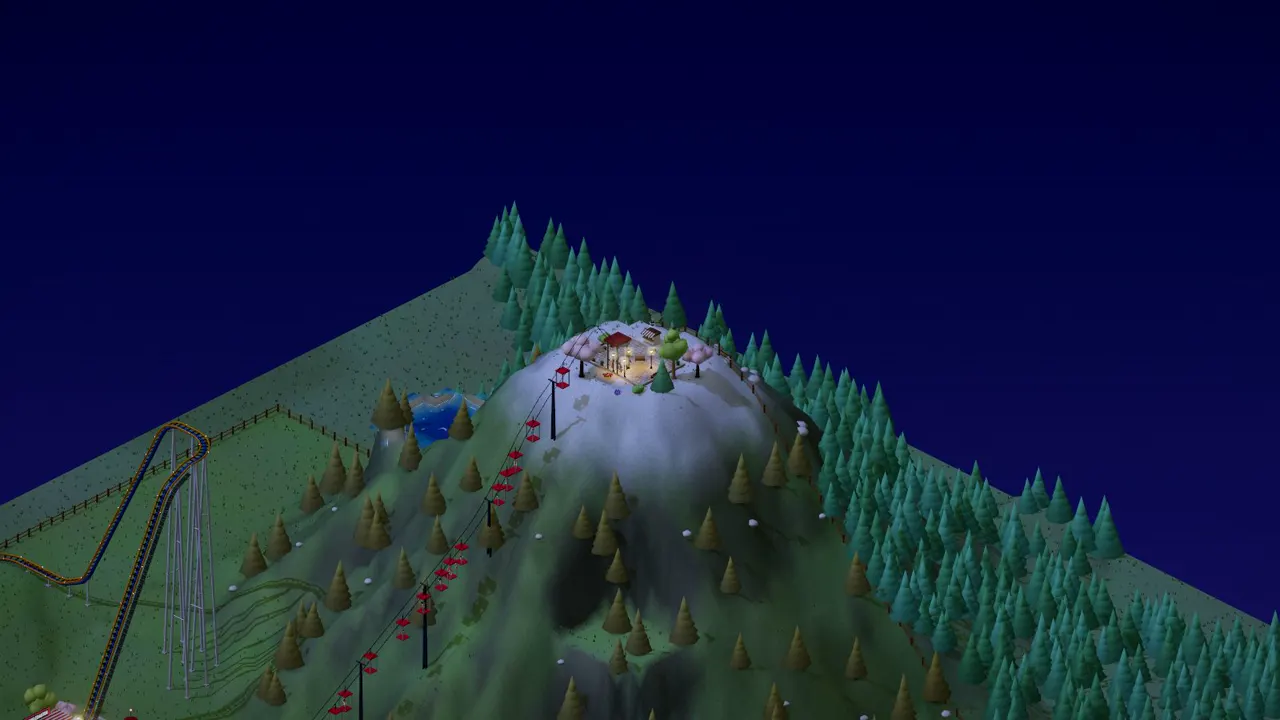 Summit Peak: Steep slopes everywhere: build on the summit, the shelf and the foothills, and link them with lifts and switchbacks. at night