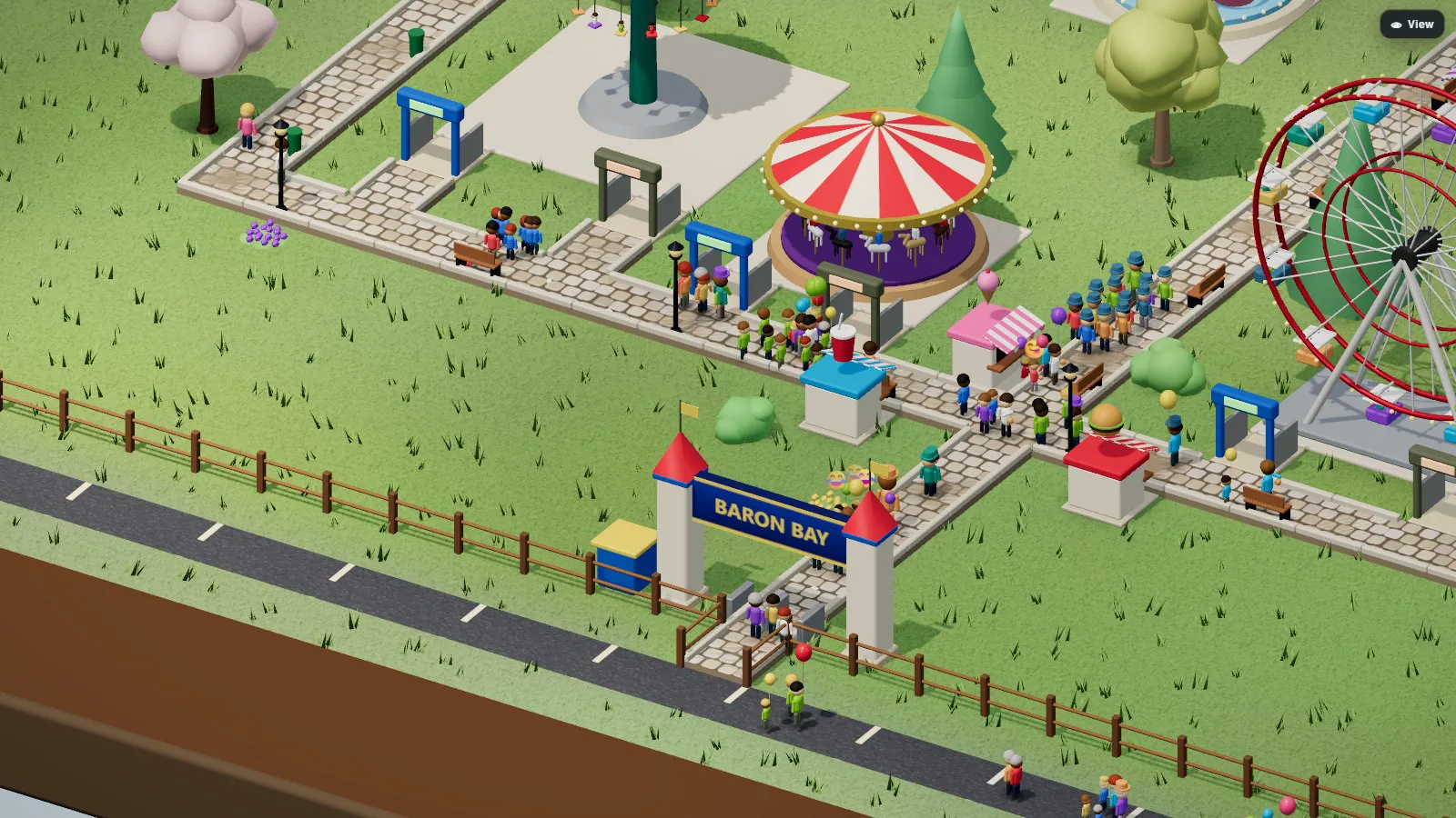 A busy Park Baron plaza full of guests