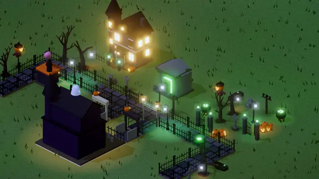 The Spooky Hollow decoration pack: a haunted manor in the fog at night