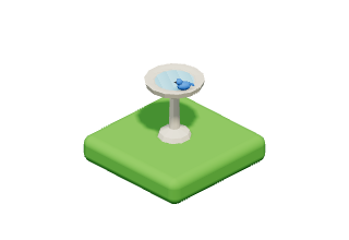 Birdbath: A stone birdbath with a visiting bluebird.