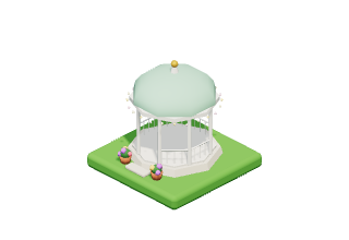Gazebo: A white bandstand gazebo strung with fairy lights.