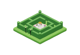 Hedge Maze: A little hedge maze around a golden sundial.