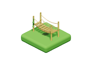 Rope Bridge: A sagging rope bridge on bamboo posts.