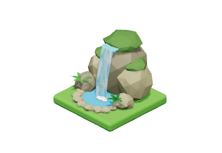 Waterfall: A mossy cliff with a waterfall splashing into a pool.