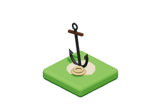Anchor: A great ship’s anchor with a coil of rope.
