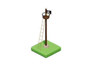 Crow’s Nest: A lookout mast with a barrel nest, a rope ladder and a pennant.