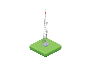 Radio Mast: A lattice mast with a blinking red light.