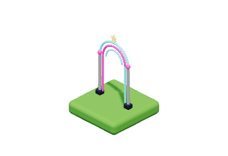 Neon Arch: A hoop of neon tubes in cyan and magenta.