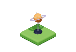 Ringed Planet: A turning planet with a ring, on a stand.