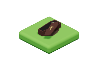 Coffin: A coffin propped against a post. Its lid is ajar…