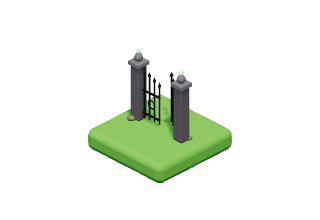 Iron Gate: A creaky wrought-iron gate between two stone pillars.