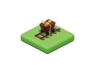 Mine Cart: An ore cart full of gold nuggets on a stretch of track.