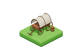 Covered Wagon: A pioneer wagon with a canvas cover and big spoked wheels.